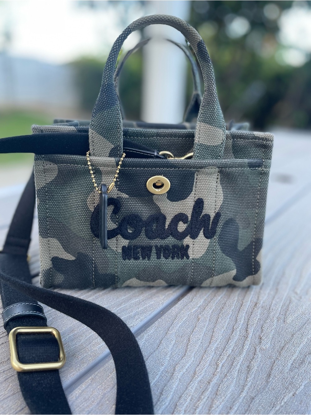 Coach Mini Camouflage Cargo Tote in Green and Black